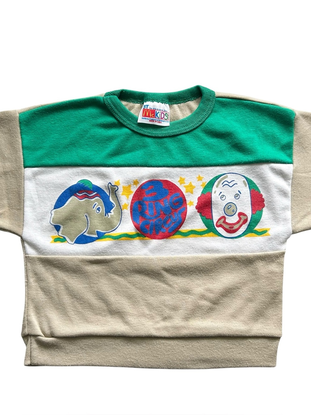 Vintage 90s McKids Circus Themed Colorblock Short Sleeve Sweatshirt siz 3T
